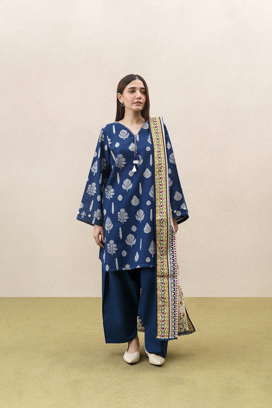 3 PIECE PRINTED KHADDAR SUIT-ROYAL AMBER (UNSTITCHED)