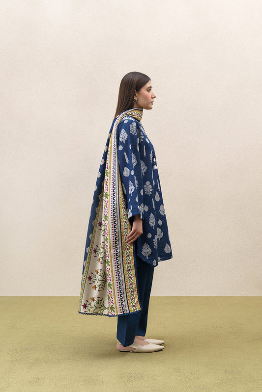 3 PIECE PRINTED KHADDAR SUIT-ROYAL AMBER (UNSTITCHED)