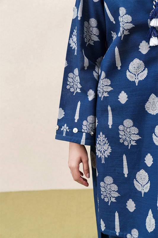 3 PIECE PRINTED KHADDAR SUIT-ROYAL AMBER (UNSTITCHED)