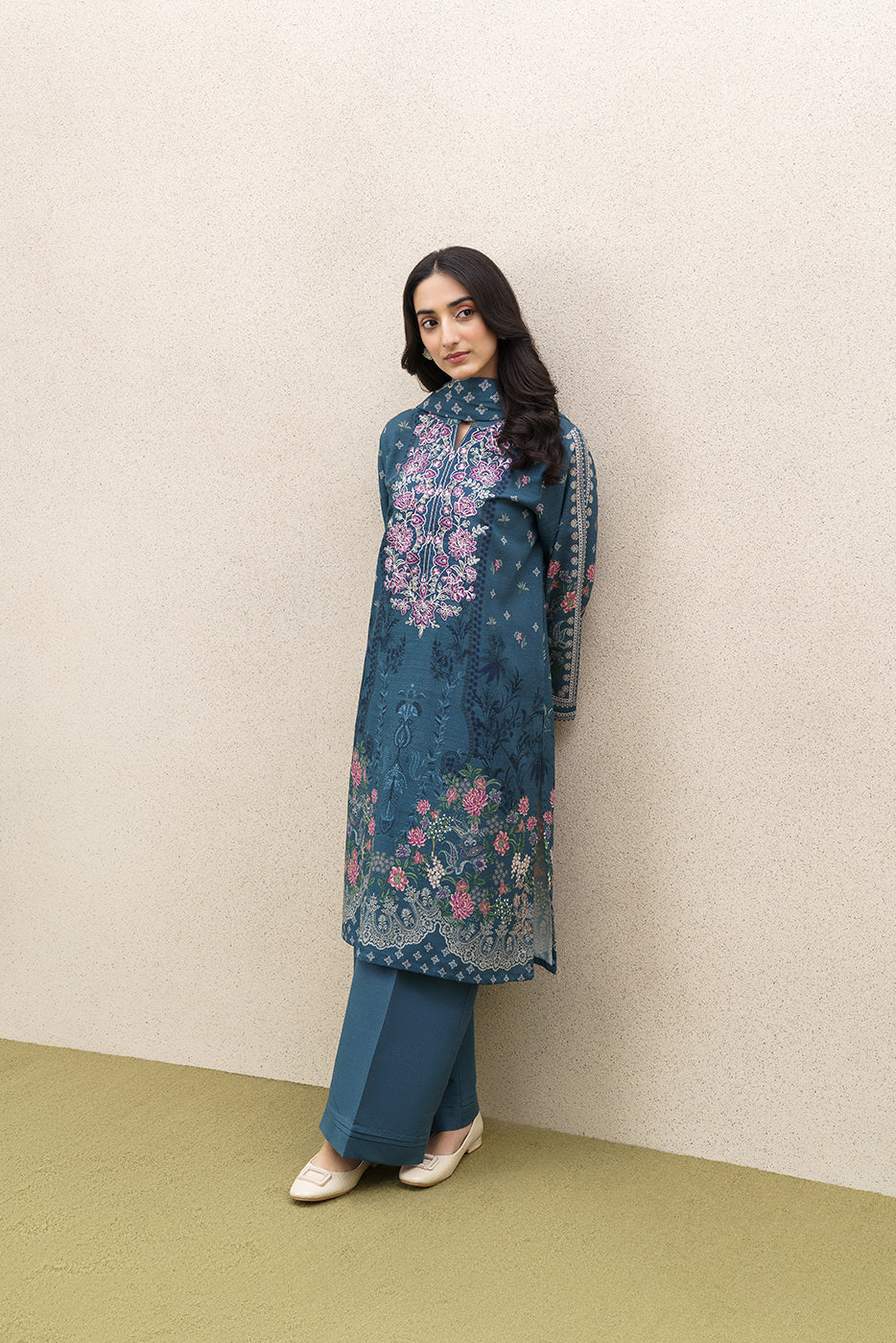 3 PIECE EMBROIDERED KHADDAR SUIT-MABREY BLUE (UNSTITCHED)