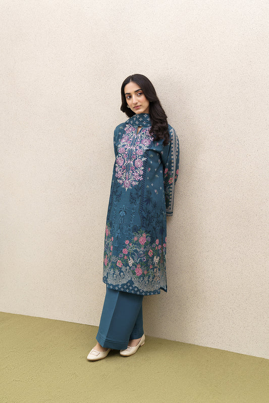 3 PIECE EMBROIDERED KHADDAR SUIT-MABREY BLUE (UNSTITCHED)