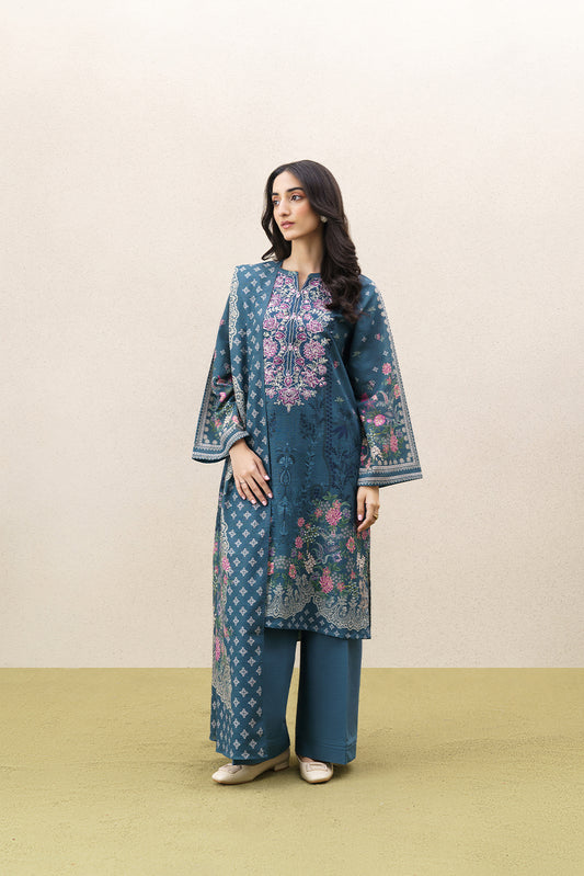 3 PIECE EMBROIDERED KHADDAR SUIT-MABREY BLUE (UNSTITCHED)