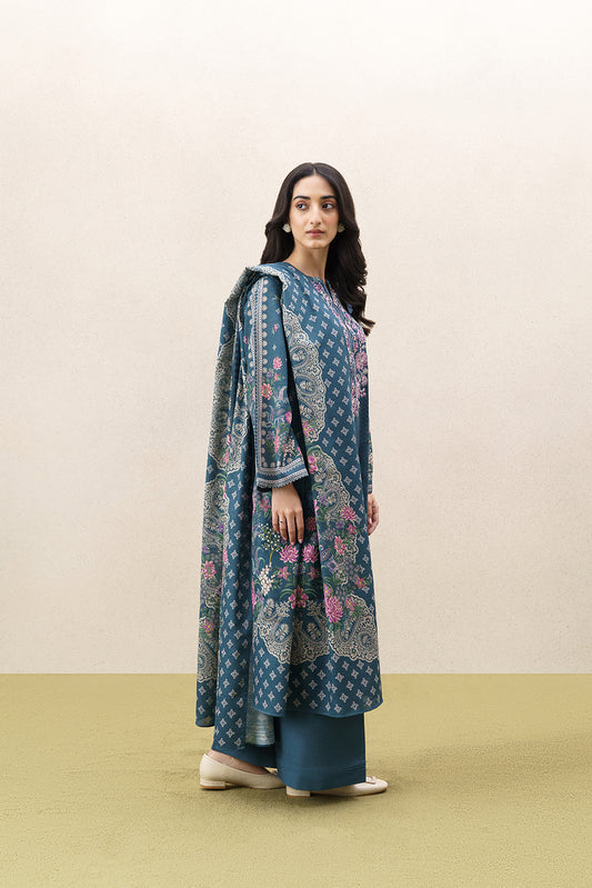 3 PIECE EMBROIDERED KHADDAR SUIT-MABREY BLUE (UNSTITCHED)