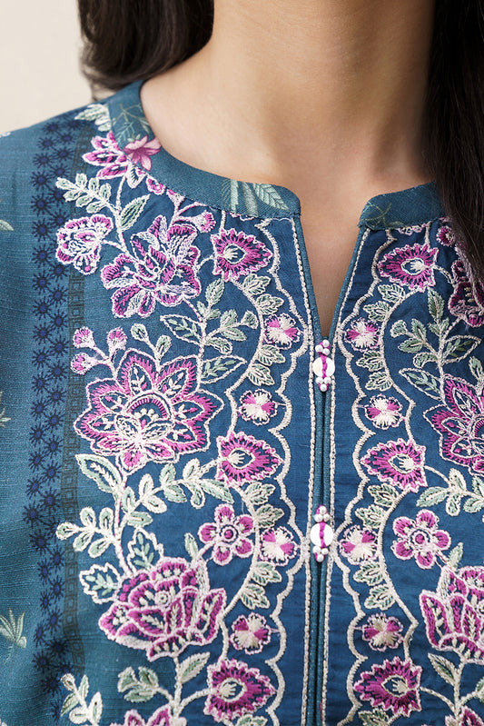 3 PIECE EMBROIDERED KHADDAR SUIT-MABREY BLUE (UNSTITCHED)
