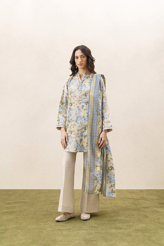 3 PIECE PRINTED KHADDAR SUIT-AQUA ESSENCE (UNSTITCHED)