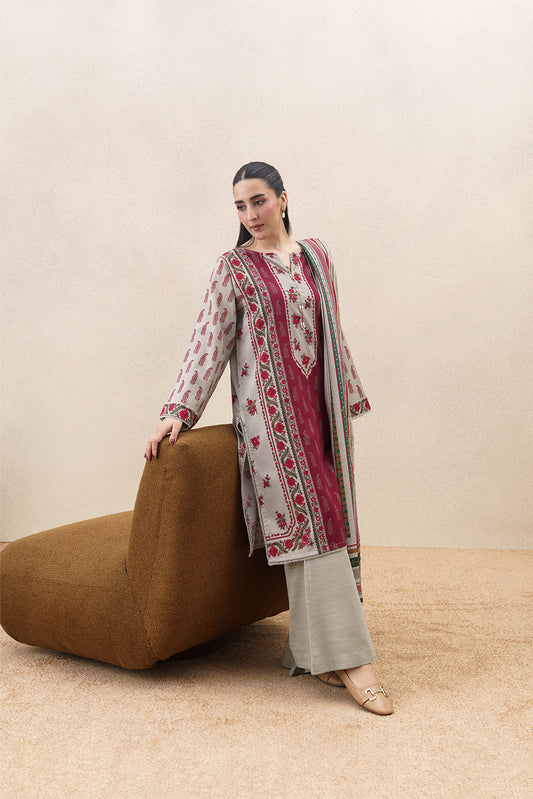 3 PIECE PRINTED SLUB KHADDAR SUIT-CHERRY BLOOM ( UNSTITCHED )
