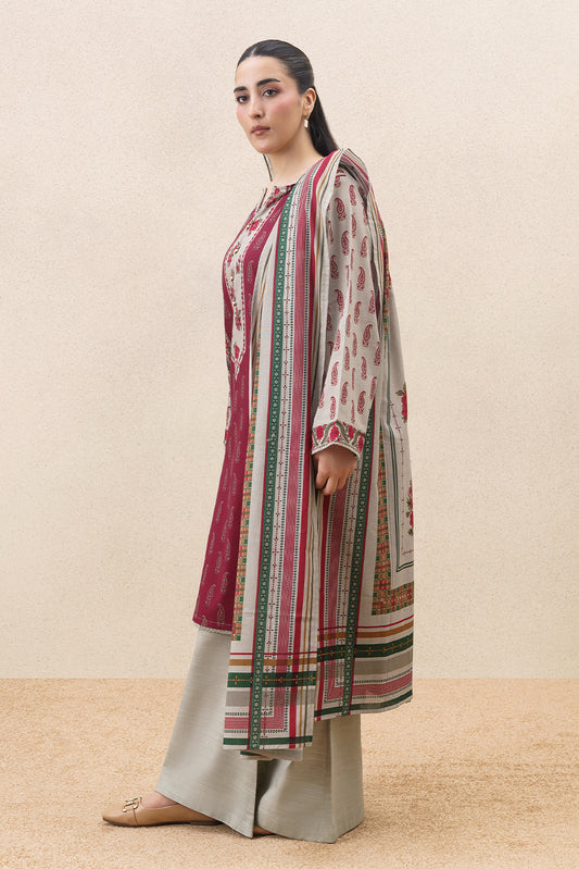 3 PIECE PRINTED SLUB KHADDAR SUIT-CHERRY BLOOM ( UNSTITCHED )
