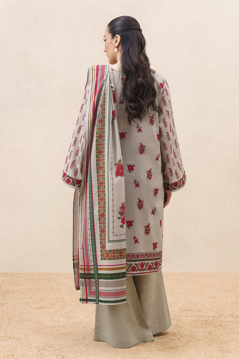 3 PIECE PRINTED SLUB KHADDAR SUIT-CHERRY BLOOM ( UNSTITCHED )