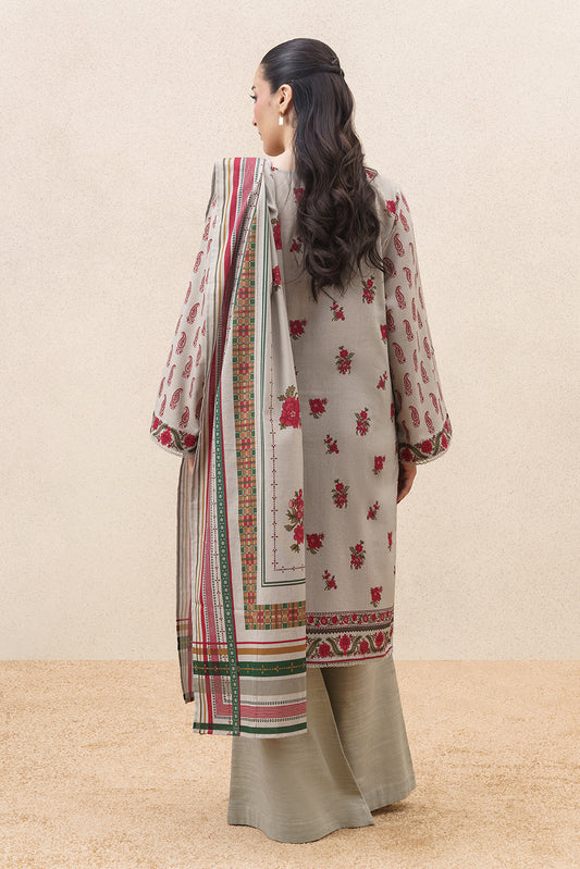 3 PIECE PRINTED SLUB KHADDAR SUIT-CHERRY BLOOM ( UNSTITCHED )