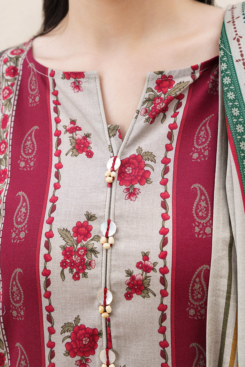 3 PIECE PRINTED SLUB KHADDAR SUIT-CHERRY BLOOM ( UNSTITCHED )