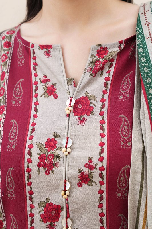 3 PIECE PRINTED SLUB KHADDAR SUIT-CHERRY BLOOM ( UNSTITCHED )