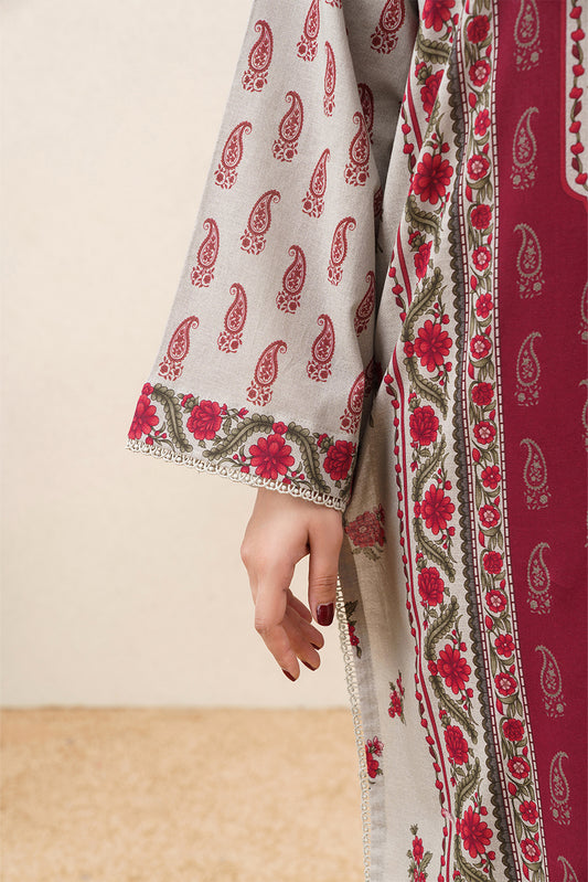 3 PIECE PRINTED SLUB KHADDAR SUIT-CHERRY BLOOM ( UNSTITCHED )