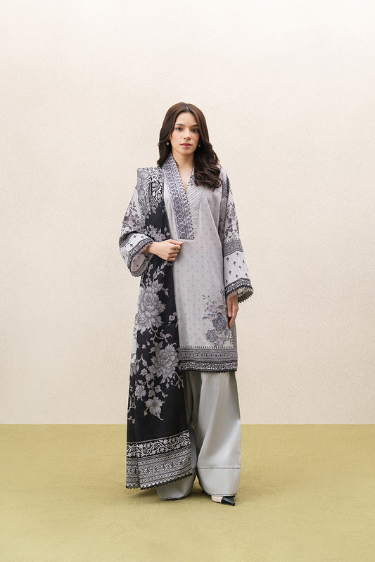 3 PIECE EMBROIDERED KHADDAR SUIT-GREY WILLOW (UNSTITCHED)