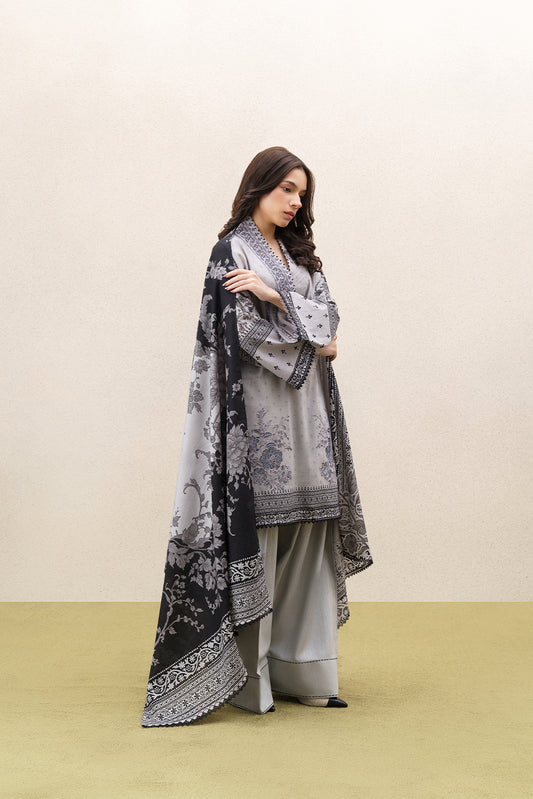 3 PIECE EMBROIDERED KHADDAR SUIT-GREY WILLOW (UNSTITCHED)