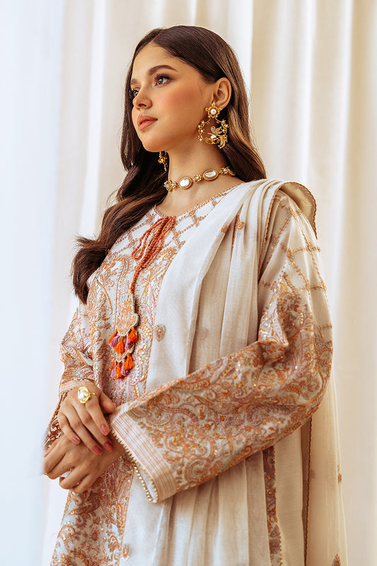 Oyster Bloom: Elegant 4-piece embroidered cotton net suit for formal dresses