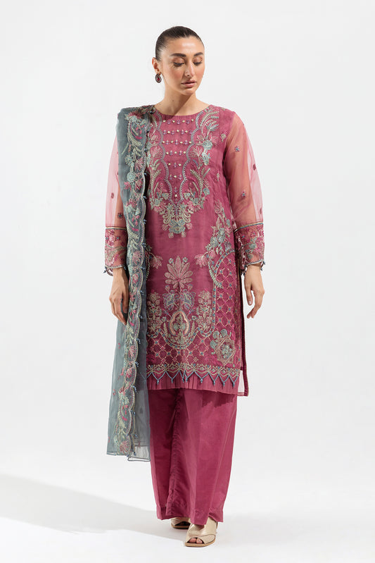 4 PIECE - EMBROIDERED ORGANZA SUIT - ROUGE GRACE (UNSTITCHED)