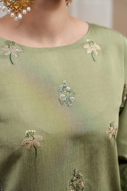3 PIECE EMBROIDERED TWO TONE SUIT-ARTIC SAGE (UNSTITCHED)