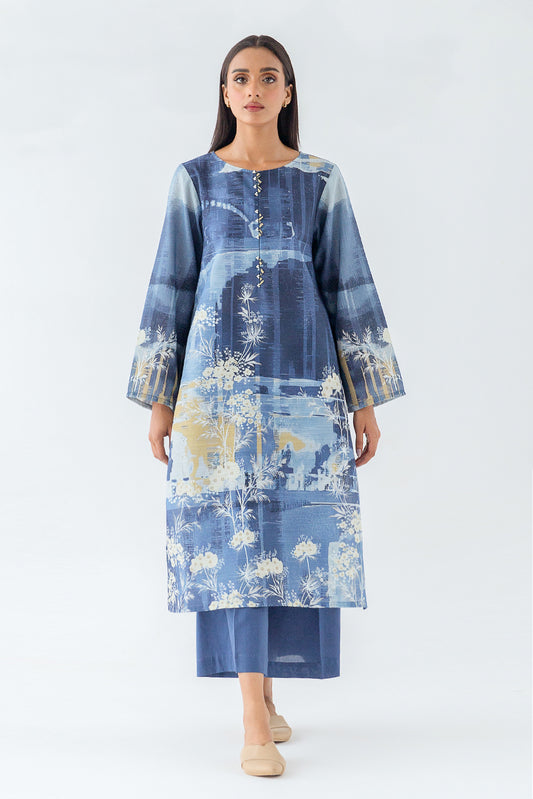 1 PIECE - PRINTED KHADDAR SHIRT - AZURE MIRAGE (UNSTITCHED)