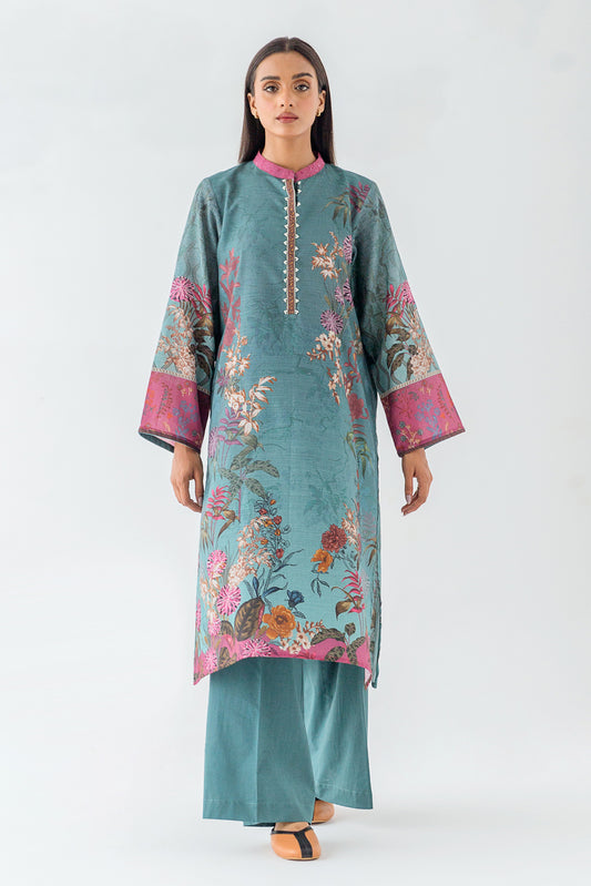 1 PIECE - PRINTED KHADDAR SHIRT - FROSTY PATIO (UNSTITCHED)