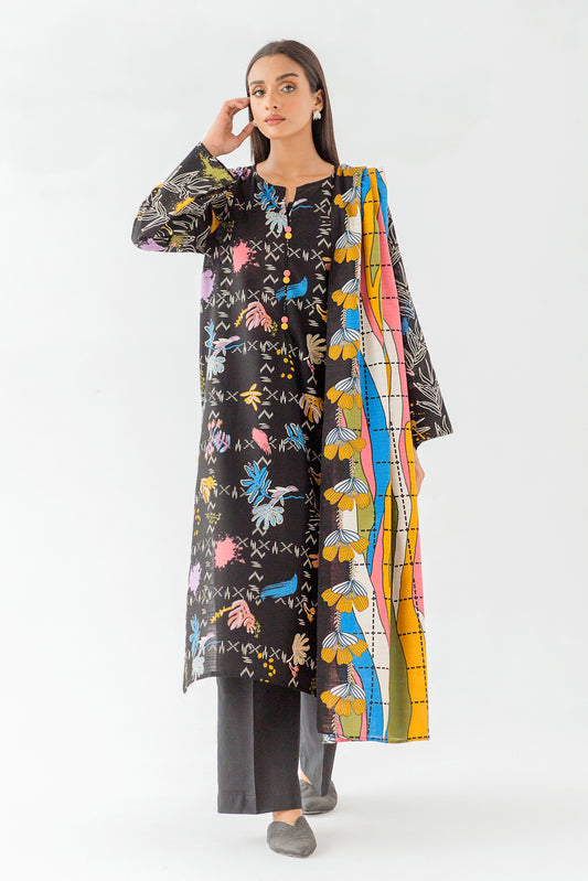 2 PIECE - PRINTED KHADDAR SUIT - JAZZY BLACK (UNSTITCHED)