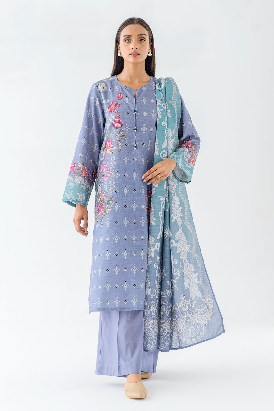 3 PIECE - PRINTED KHADDAR SUIT - FROZEN AMITY (UNSTITCHED)