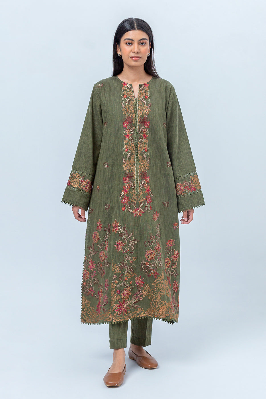 2 PIECE - EMBROIDERED KHADDAR SUIT - SAGE BLOSSOM (UNSTITCHED)