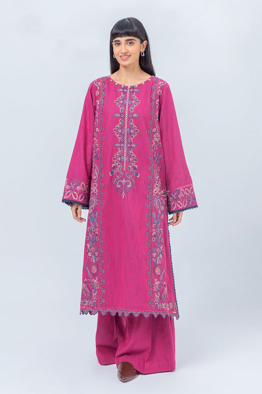 2 PIECE - EMBROIDERED KHADDAR SUIT - TANGO PLUM (UNSTITCHED)
