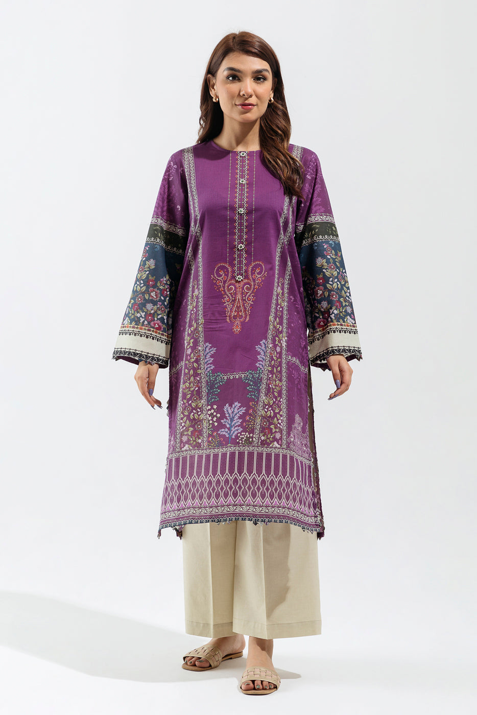 1 PIECE - PRINTED  LAWN SHIRT - VIOLET ORCHID