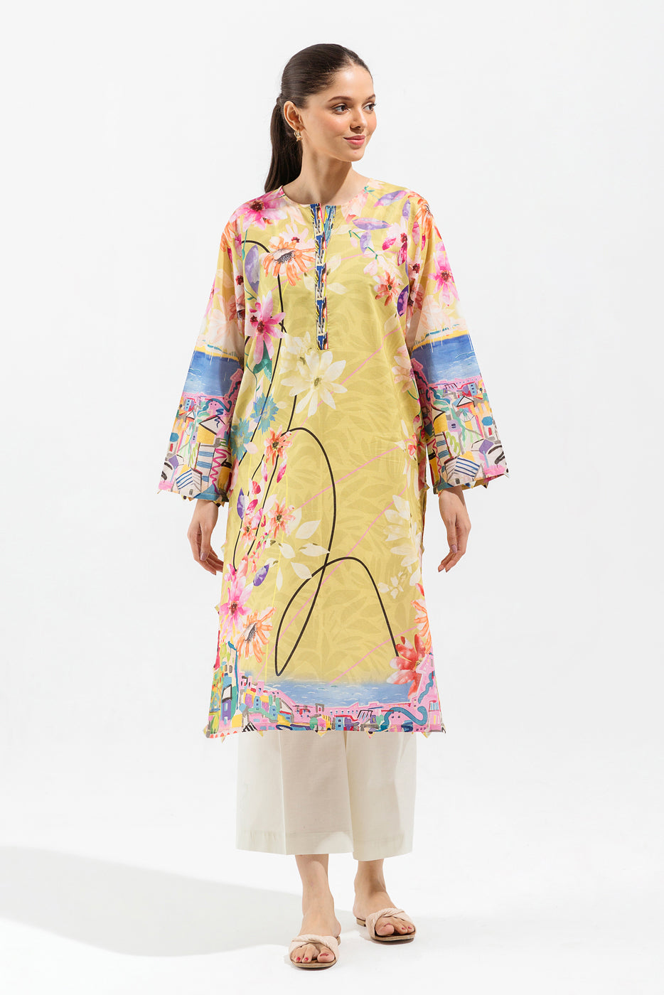 1 PIECE - PRINTED LAWN SHIRT - LIME ORCHID (UNSTITCHED)