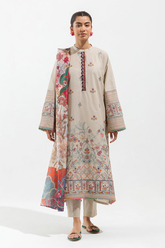 2 PIECE - EMBROIDERED LAWN SUIT - IVORY GARDENIA (UNSTITCHED)