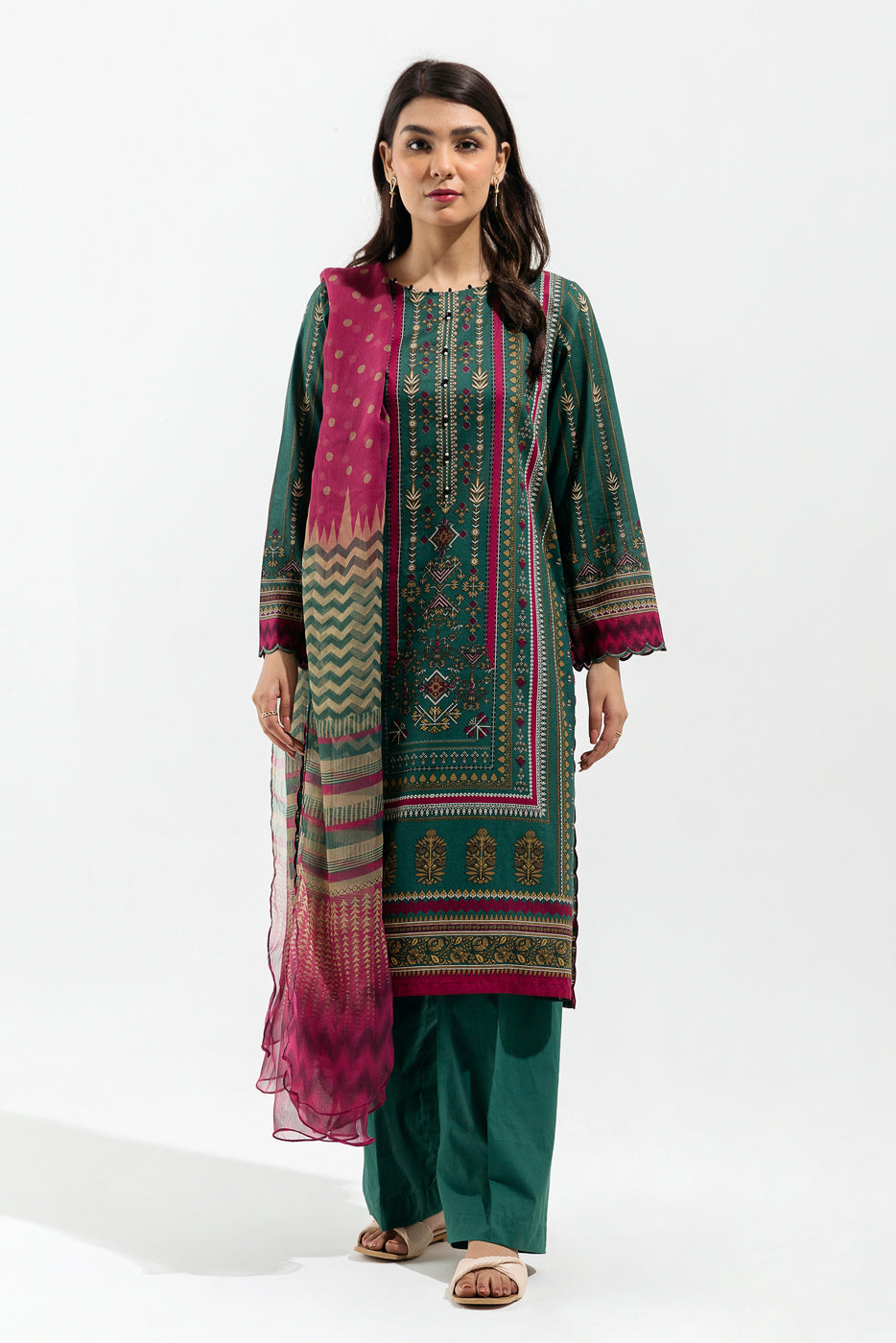 2 PIECE - PRINTED  LAWN SUIT - PEACOCK AZTEC (UNSTITCHED)