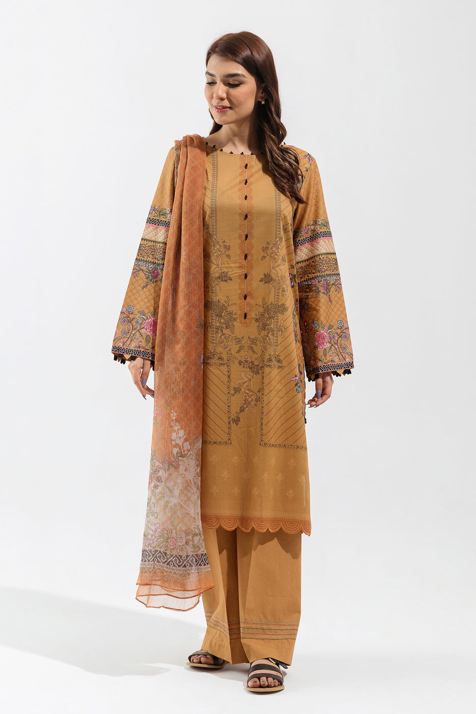 3 PIECE - PRINTED  LAWN SUIT - MUSTARD DREAM