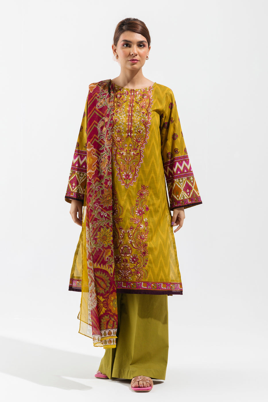 2 PIECE - EMBROIDERED LAWN SUIT - LIME ROUGE (UNSTITCHED)
