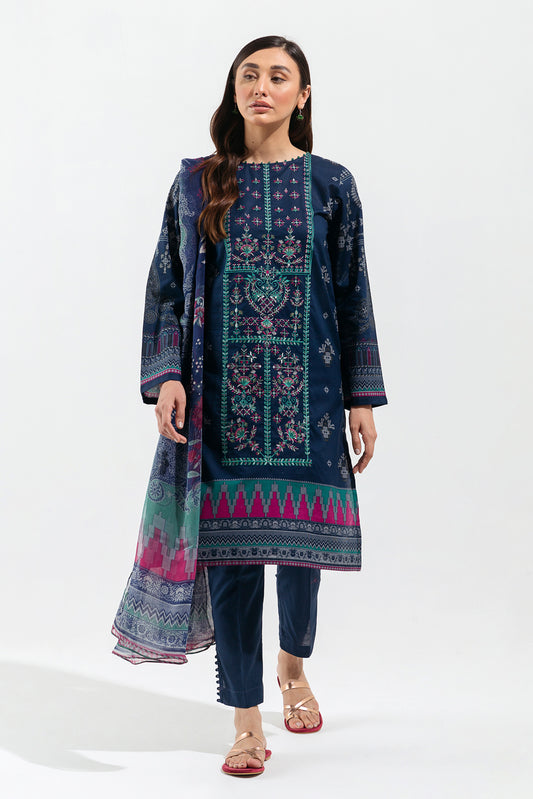 2 PIECE - EMBROIDERED LAWN SUIT - NAVY KNIT