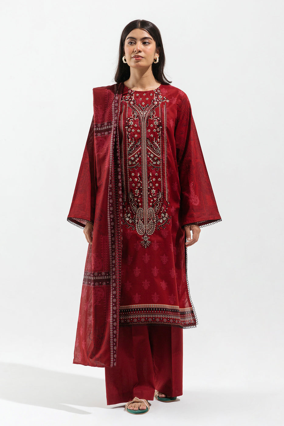 3 PIECE - EMBROIDERED LAWN SUIT - SCARLET EAST