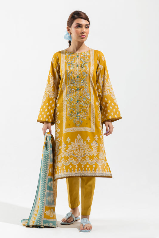 3 PIECE - EMBROIDERED LAWN SUIT - MEDALLIAN FIELD