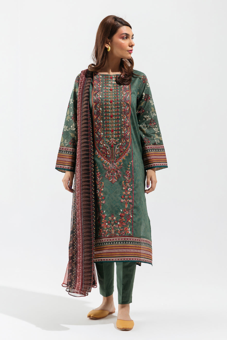 3 PIECE - EMBROIDERED LAWN SUIT - JACOBEAN BERRY