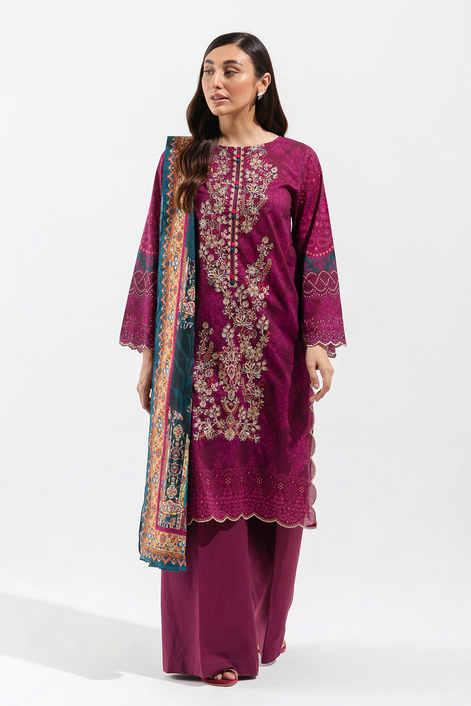 3 PIECE - EMBROIDERED LAWN SUIT - CARDINAL GARLAND