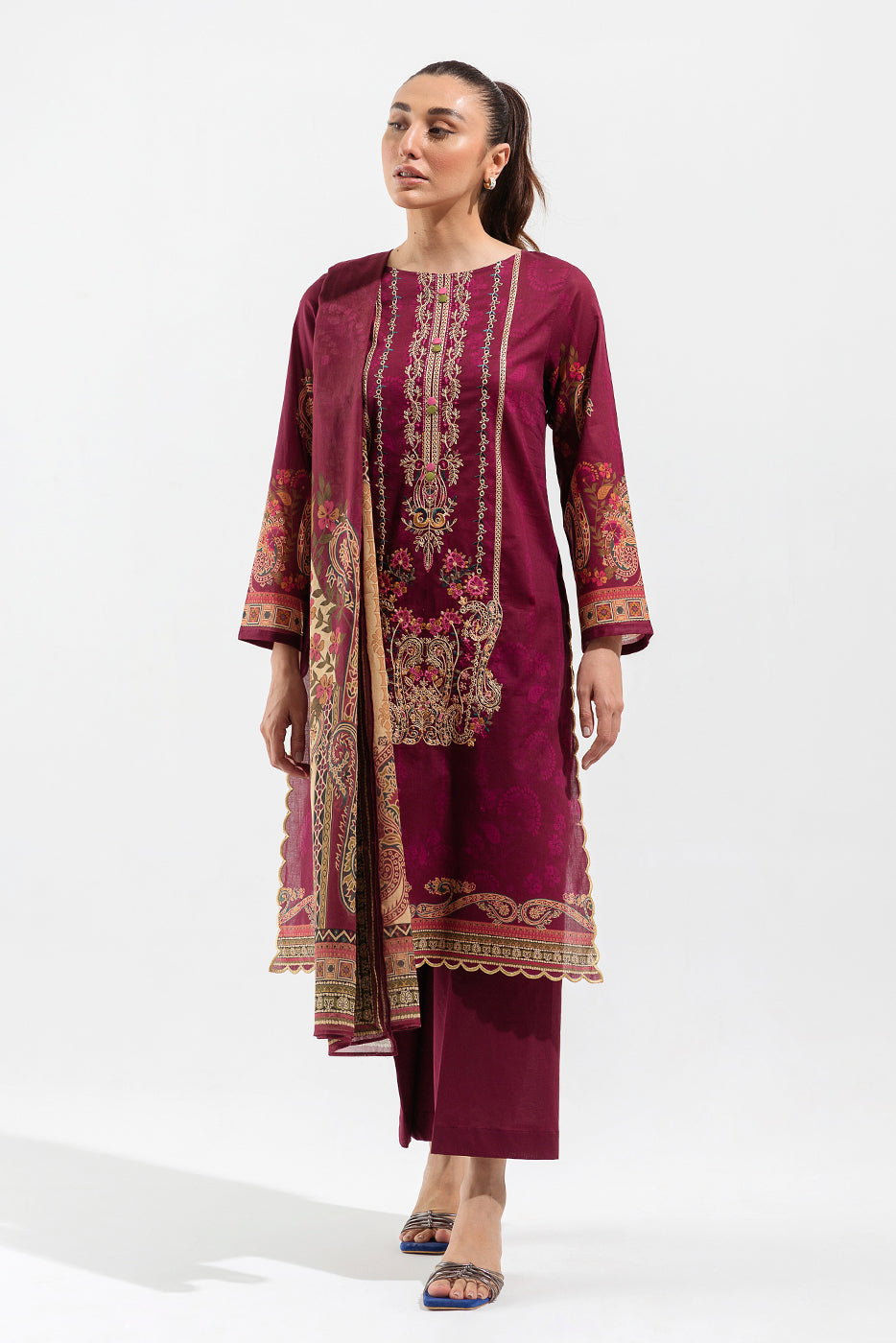 3 PIECE - EMBROIDERED LAWN SUIT - MULBERRY TRIBE (UNSTITCHED)