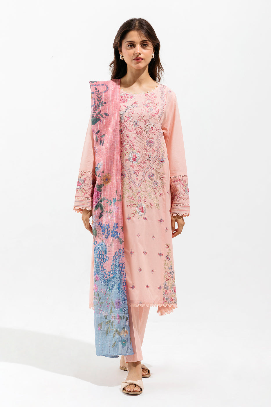 2 PIECE - EMBROIDERED LAWN SUIT - HEATHER PEACH