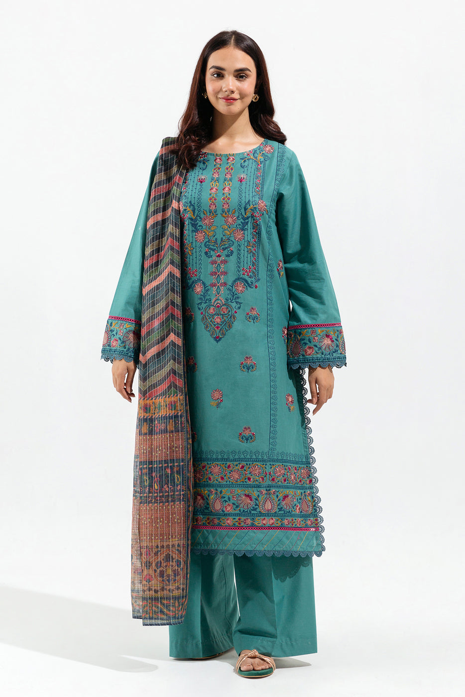 2 PIECE - EMBROIDERED LAWN SUIT - ARCTIC VERVE