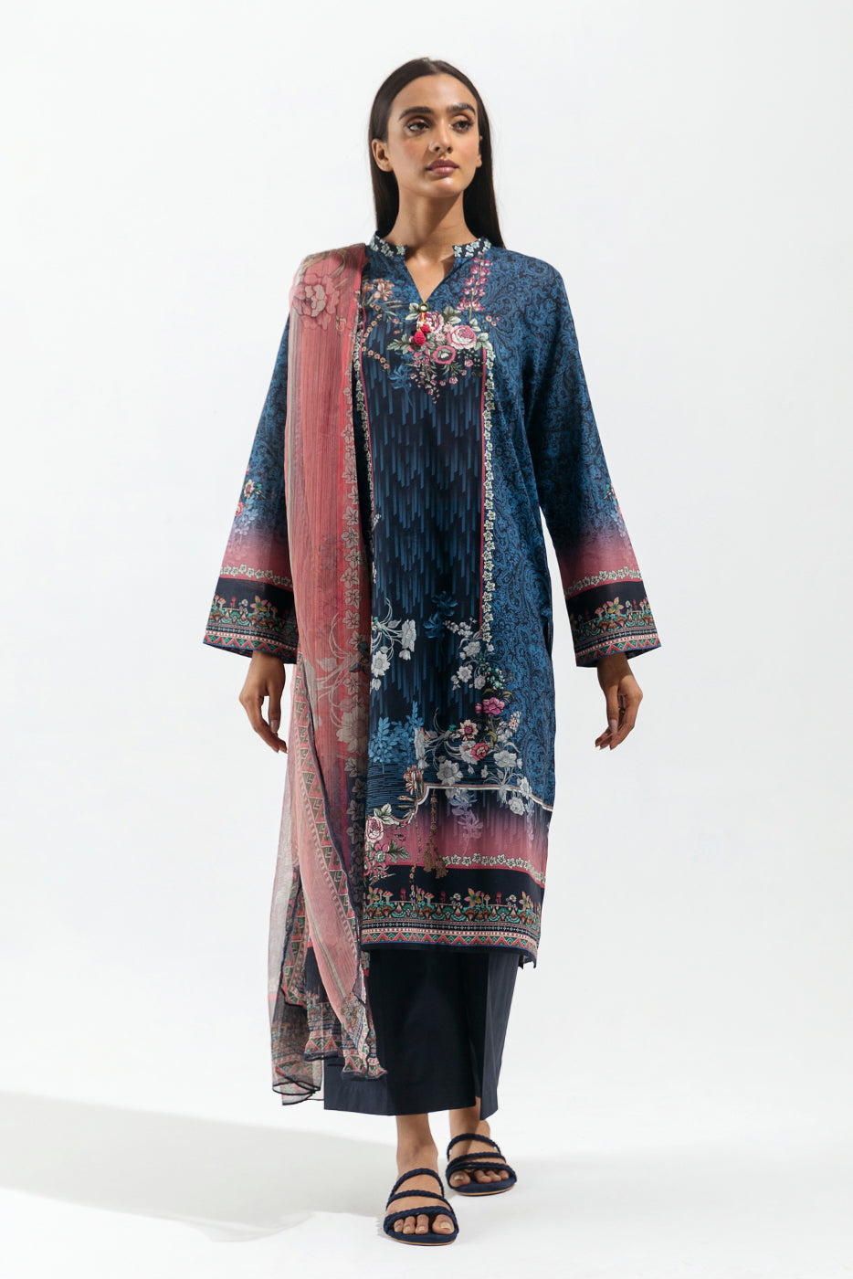 3 PIECE - PRINTED LAWN SUIT - AZURE TRIBE (UNSTITCHED)