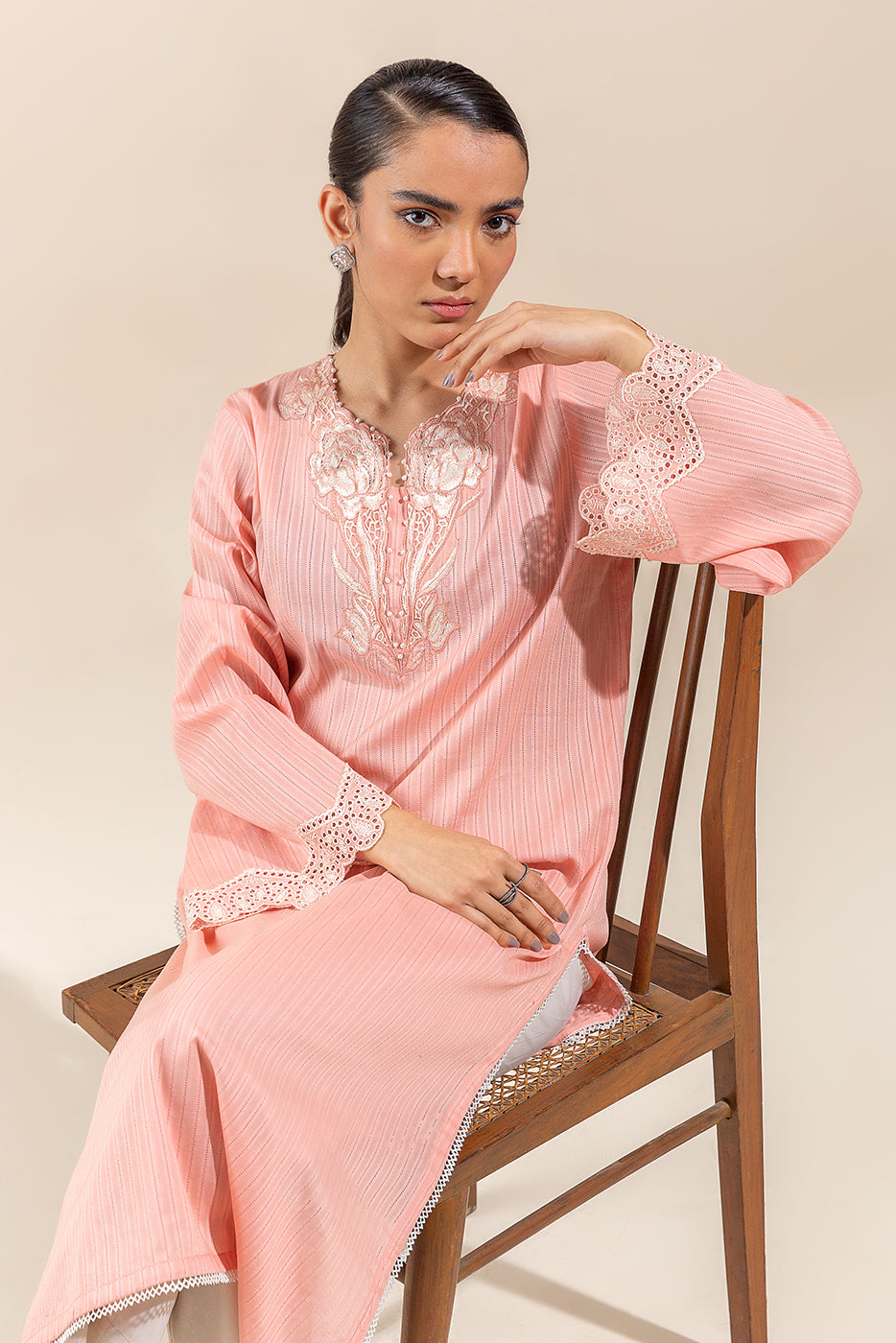 1 PIECE EMBROIDERED LENO KARRA SHIRT-CORAL FLORAL(UNSTITCHED)