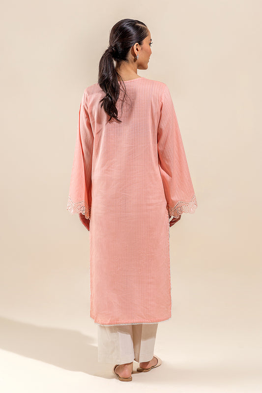 1 PIECE EMBROIDERED LENO KARRA SHIRT-CORAL FLORAL(UNSTITCHED)