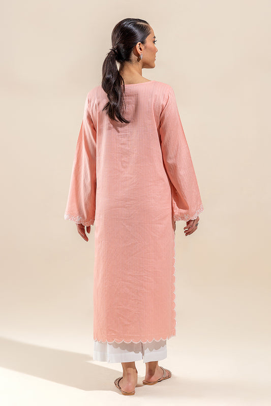 1 PIECE EMBROIDERED LENO KARRA SHIRT-SALMON MUSE(UNSTITCHED)