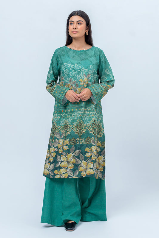 1 PIECE - PRINTED KHADDAR SHIRT - TOPAZ GREEN (UNSTITCHED)