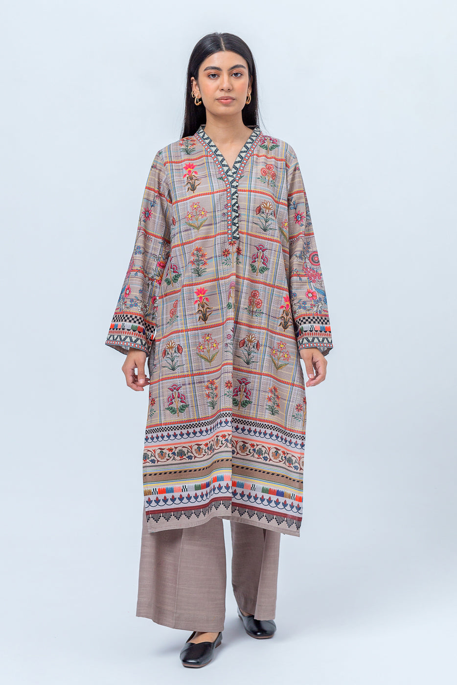 1 PIECE - PRINTED KHADDAR SHIRT - FEATHER GRAY (UNSTITCHED) - BEECHTREE