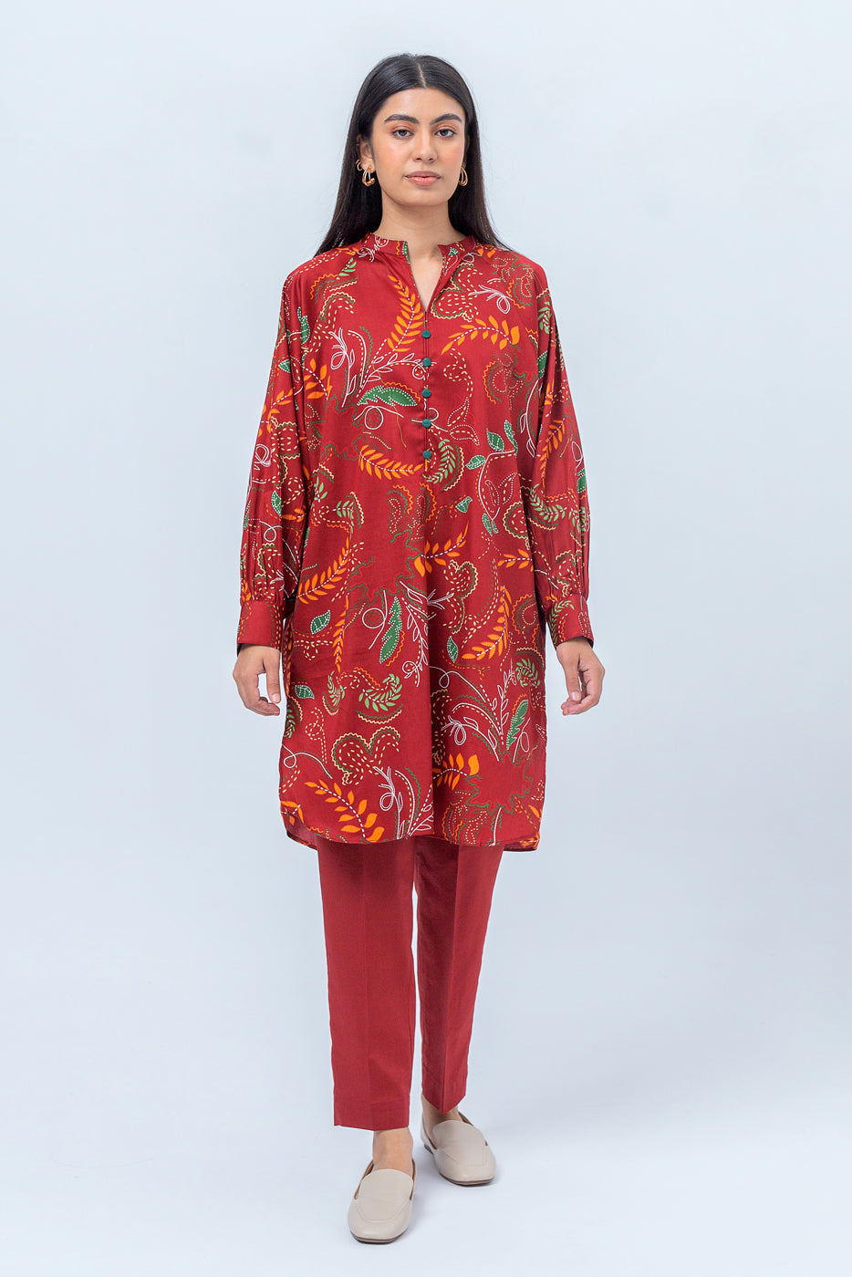 2 PIECE - PRINTED COTTON SATIN SUIT - SCARLET SAGE (UNSTITCHED)