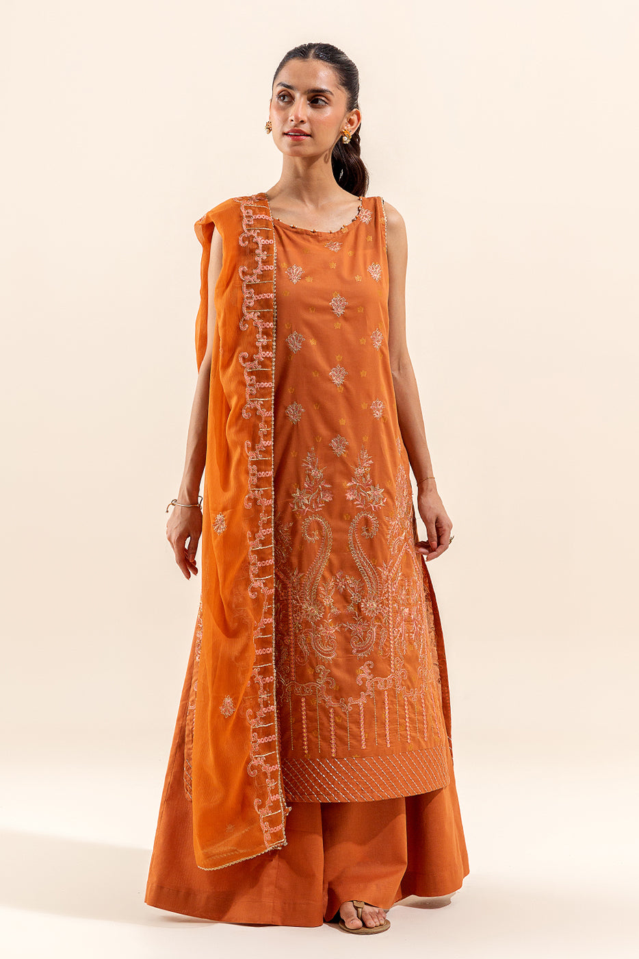 3 PIECE EMBROIDERED LAWN SUIT-SUNSET YAM (UNSTITCHED)
