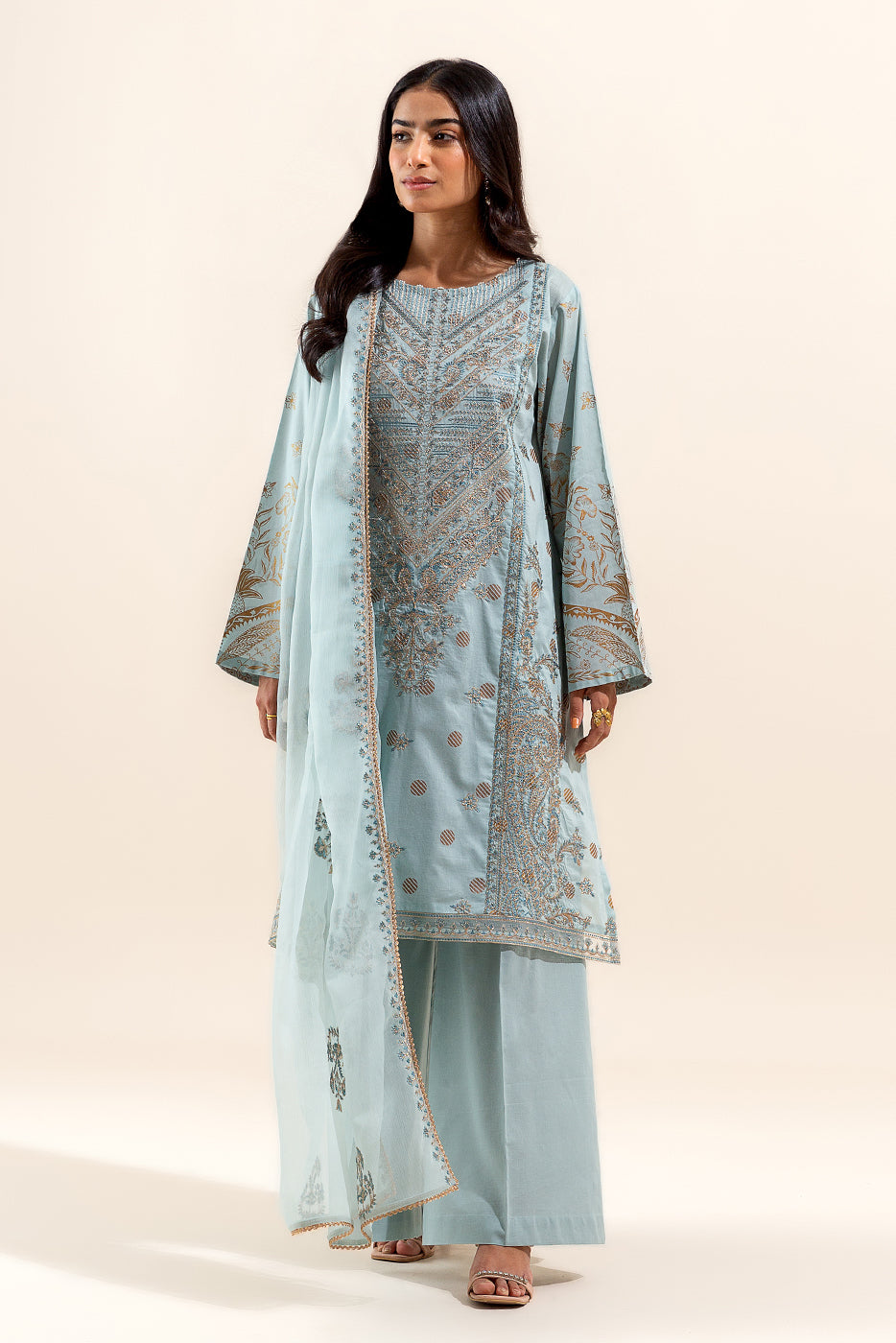 3 PIECE EMBROIDERED LAWN SUIT-ARCTIC AURORA (UNSTITCHED)